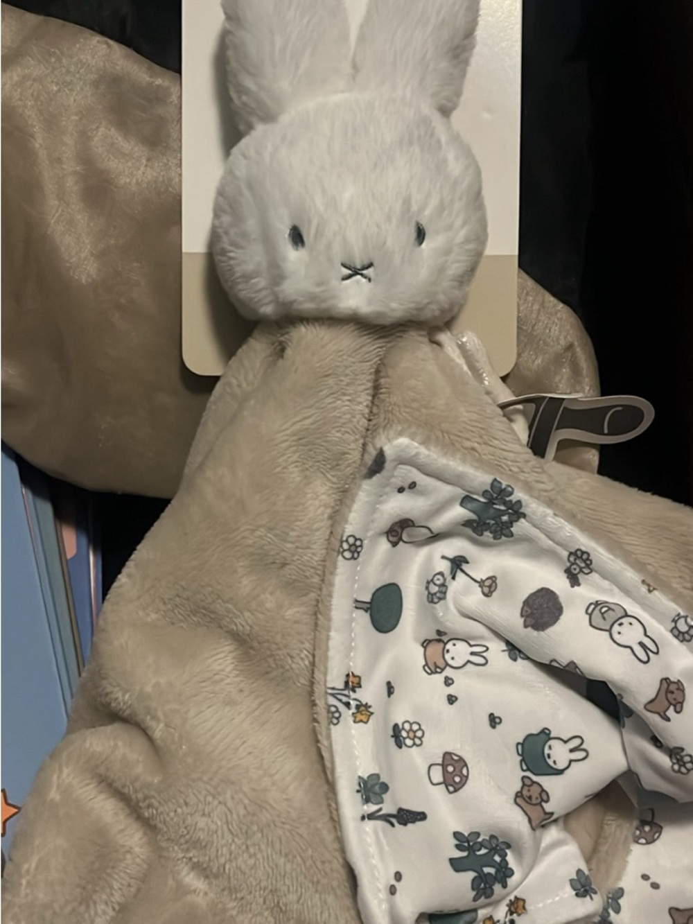 miffy Beige and White Bunny Lovey Plush Comforter